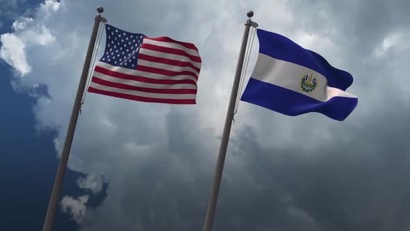 Waving Flags Of The United States And El Salvador 2K alt