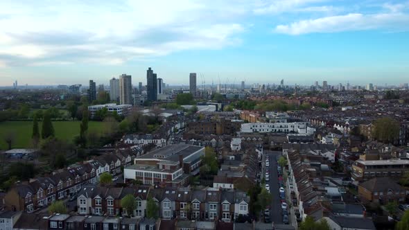 Aerial view Wandsworth in London with residential homes and high rise buildings alt