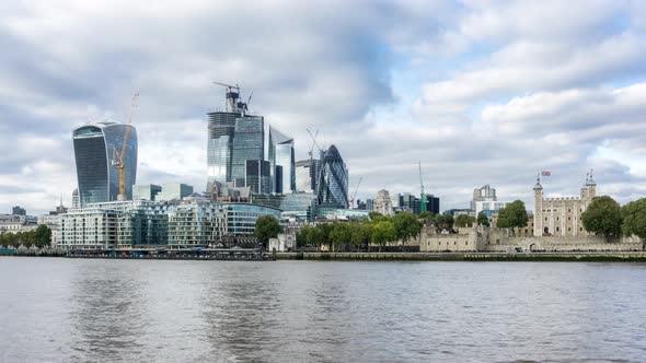 North Bank of the River Thames, The Tower of London and The City Skyscrapers