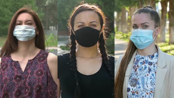 People in medical masks on street