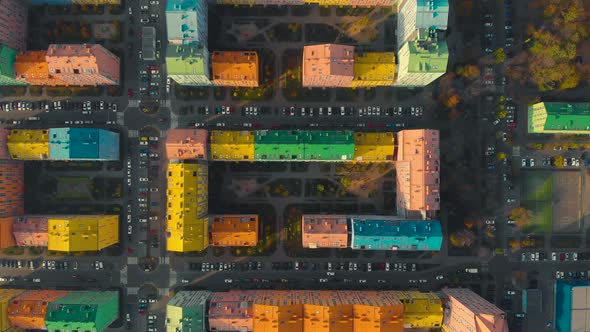 Top Down View the Colorful Houses of a Modern City