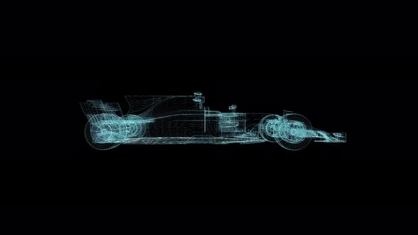 3D Seamless Loop Formula Race Car Hologram Wireframe