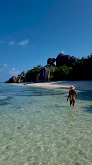 Anse Source d'Argent La Digue Seychelles Young Woman on a Tropical Beach During a Luxury Vacation in alt
