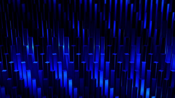 Rotating cubes shimmer blue. Looped geometric abstract animation