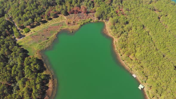 Unique aerial view of awesome Tuyen Lam Lake Da Lat plateau Vietnam forest hill highlands alt