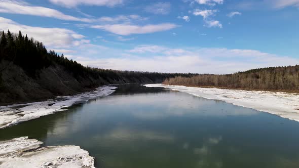 Flying Over the North Saskatchewan River In Devon Alberta alt