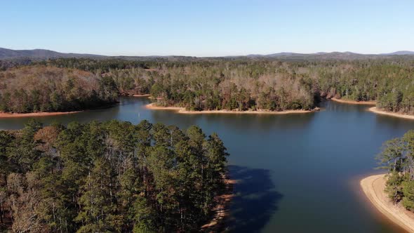 lake allatoona shoreline low water level georgia aerial drone ascending tilt alt