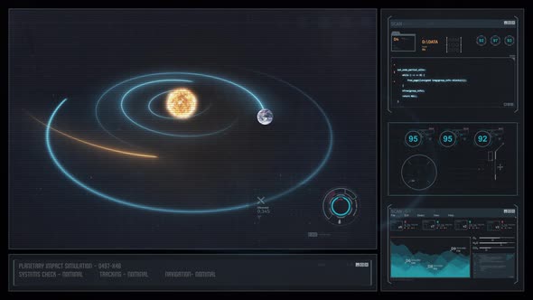 Digital Display Sci-Fi HUD - Holographic Solar System with Asteroid Impact