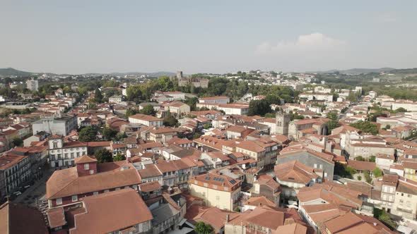 Guimaraes Portuguese picturesque town aerial view drone shot of European village