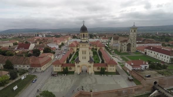 Aerial view of the Coronation Cathedrals entrance alt