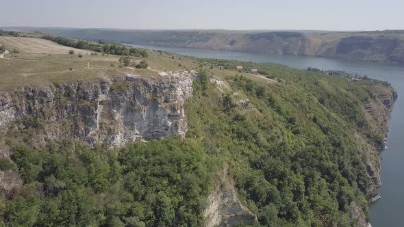 Bakota Bay, Ukraine, Scenic Aerial View To Dniester, Stones Above the Lake Blue Water, Sunny Day
