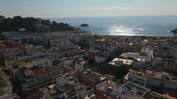 Drone is Flying Over the Beautiful City of Tossa De Mar Spain Vacation alt