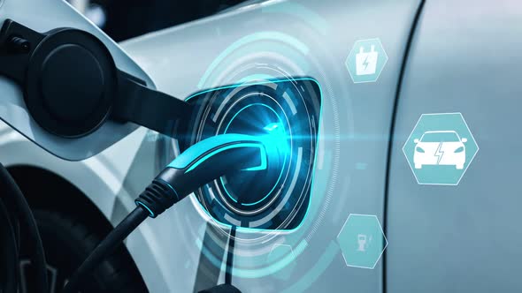 EV Charging Station for Electric Car in Concept of Green Energy and Eco Power alt