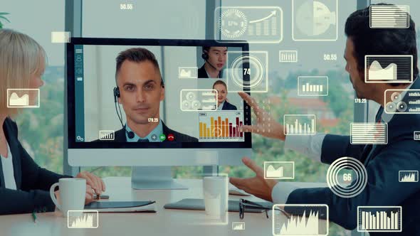 Creative Visual of Business People in a Corporate Staff Meeting on Video Call alt
