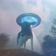 Cow abducted by a UFO on the farm pulling of the alien spacecraft render 3d - VideoHive Item for Sale