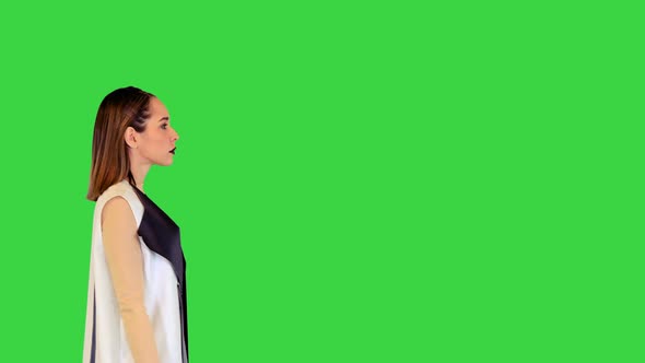 Android Girl Walks Straight Very Slow on a Green Screen Chroma Key alt