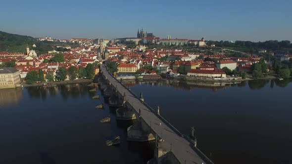 Aerial of Charles Bridge and Prague