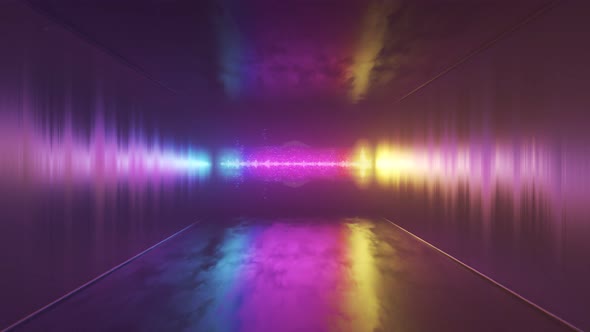Audio equalizer background. Music control levels wave. Multicolored neon lights.