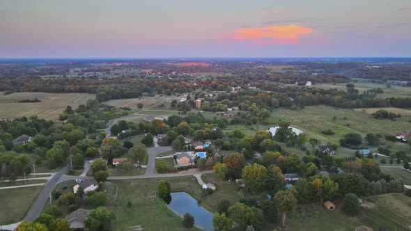 Aerial View of American Countryside with Farmland Landscape Field Rural in Akron Ohio alt