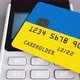 Payment Terminal with Credit Card Featuring Flag of Ukraine - VideoHive Item for Sale