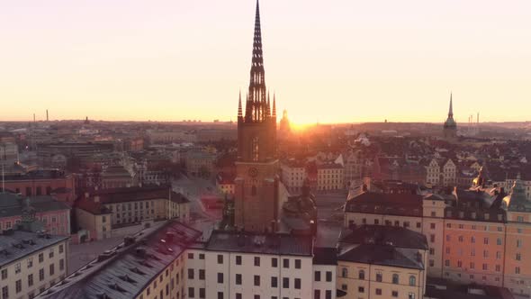 Stockholm City at Sunrise Aerial View