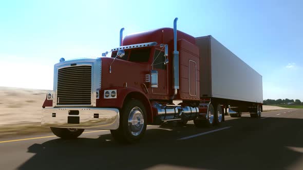 Huge semi-trailer cargo truck riding on the highway. Side view. Loopable. HD alt