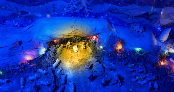 Christmas Nativity Scene Top View Snow alt