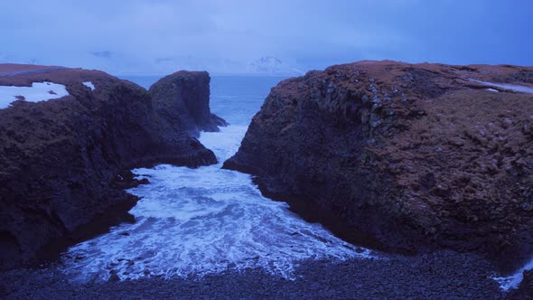Iceland View Of Large Cliffs And The Ocean In Arnarstapi In Winter 1