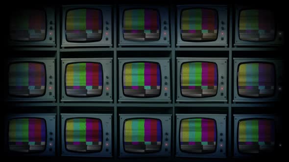 Bank Of Tv Screens With Bad Signal alt