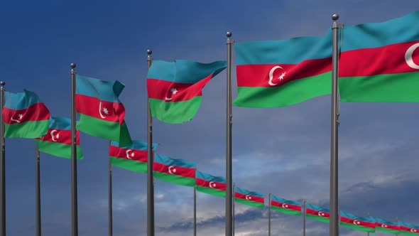 The Azerbaijan Flags Waving In The Wind  - 4K alt