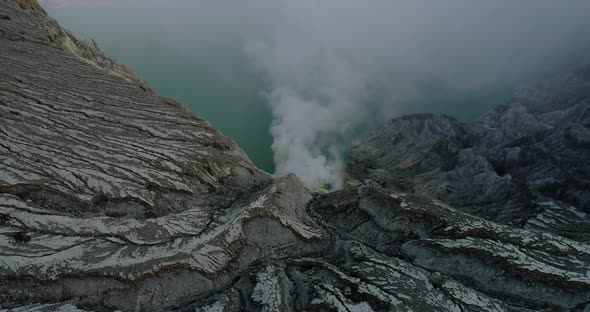 Aerial Shot of Kawah Ijien Volcano Crater Landmark of Indonesia