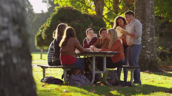 Group of college students on campus meeting outdoors
