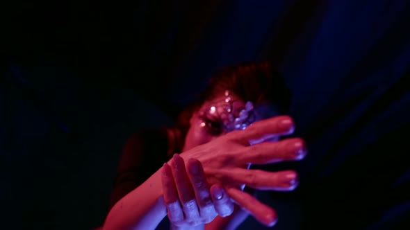 Portrait of a Beautiful Woman with an Unusual Pattern and with Rhinestones on Her Face Posing in alt