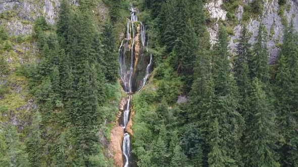 Aerial View Of Horses Waterfall In Borsa, Romania alt