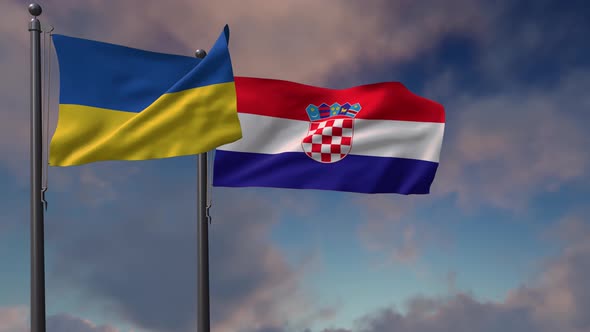 Croatia Flag Waving Along With The National Flag Of The Ukraine - 4K alt