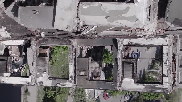Vertical Video of Borodyanka Ukraine  Destroyed Building During the War alt