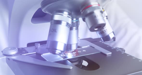 Laboratory Assistant Drips the Solution for Further Examination Under the Microscope