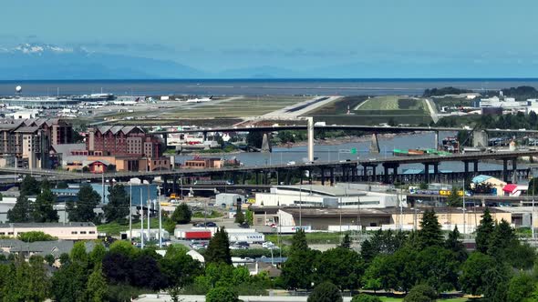 Aircraft Approaching The Runway Of Vancouver International Airport From The Bridgeport In Canada. - alt