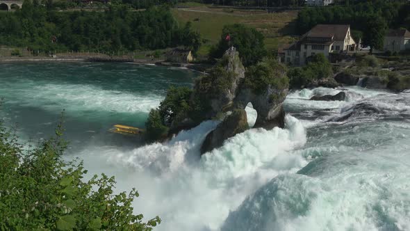 View waterfall the Rhine Falls (Rheinfalls) in Schaffhausen, Switzerland