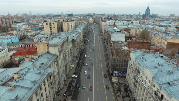 Aerial View of Traffic on Tverskaya Street Near the Moscow Kremlin alt
