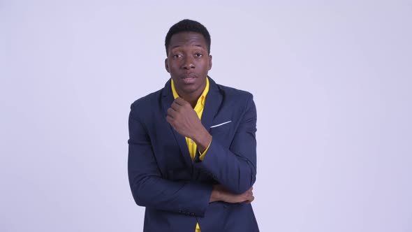 Young Stressed African Businessman Getting Bad News alt