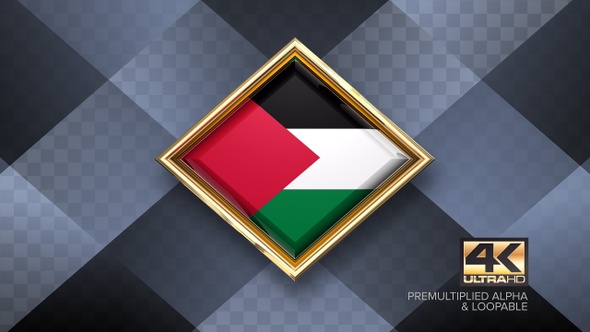 Palestine Flag Rotating Badge 4K Looping with Transparent Background