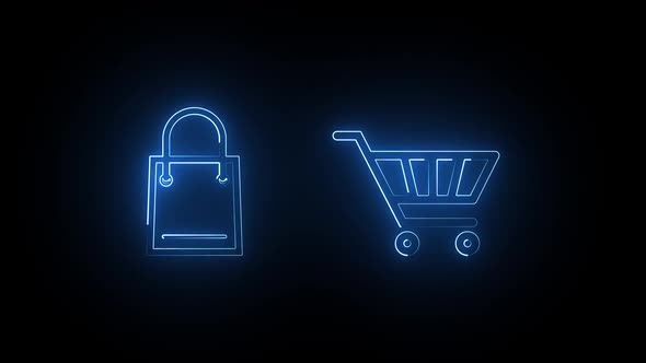 Shopping Bag And Cart Neon Outline Effect
