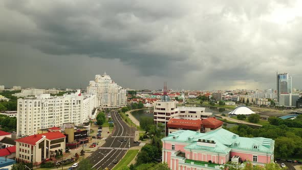 Panoramic View of the Historical Center of Minsk Before a Thunderstorm alt