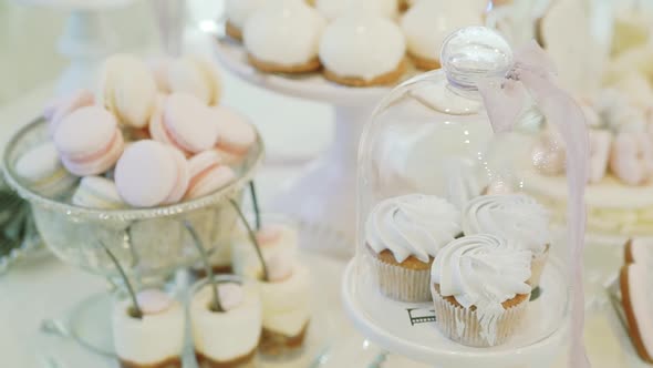 Candy Bar Wedding. Bright Buffet with Many Sweet Snacks. Move Camera alt