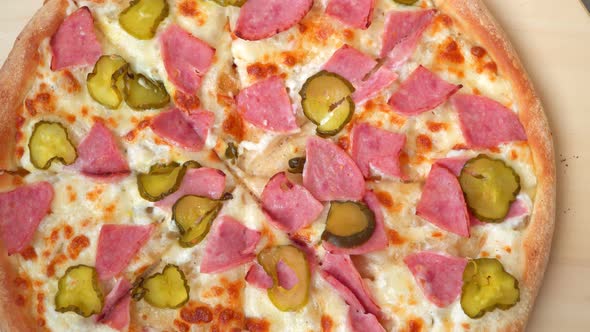 Pizza Close Up. Rotating Hot Pizza