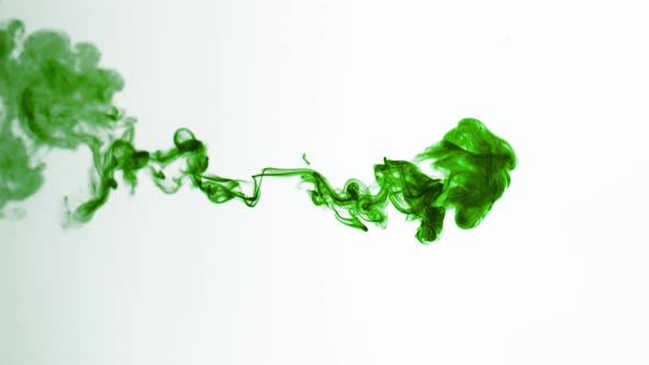 Isolated Green Ink Cloud in Macro on White Background Framed for Vertical Video