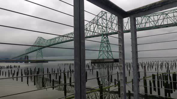 Bridge spanning Columbia River reveled through cable railing alt