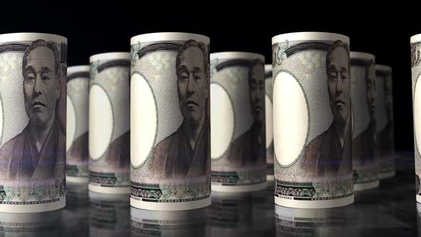 Japanese yen money banknotes rolls seamless loop alt