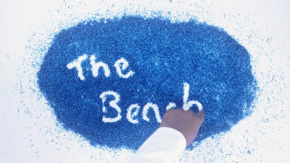 Indian Hand Writes On Blue The Beach